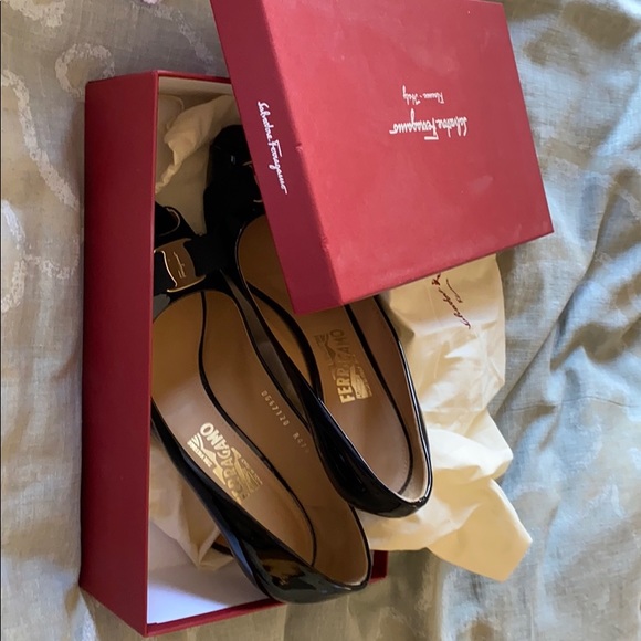 Salvatore Ferragamo Black Peep Toe Heels - Picture 7 of 8